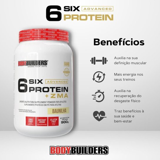 Whey Protein 6 Six Protein Advanced com ZMA 900g – Bodybuilders
