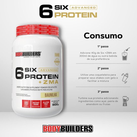 Whey Protein 6 Six Protein Advanced com ZMA 900g – Bodybuilders