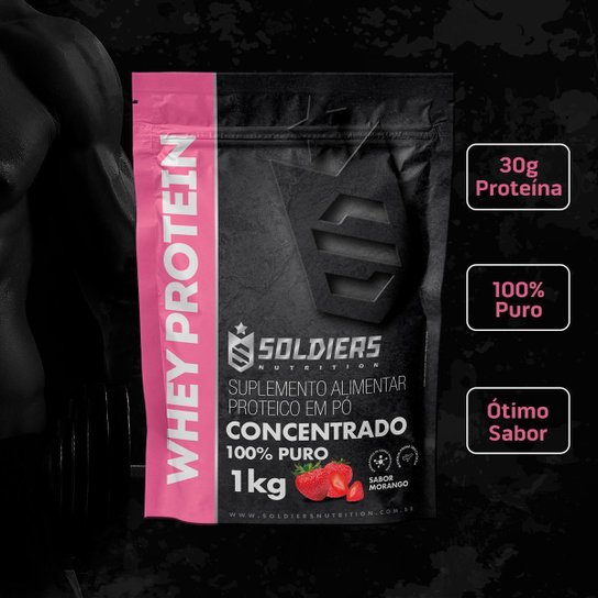 Whey Protein Concentrado 1Kg - Morango - Importado - Soldiers Nutrition
