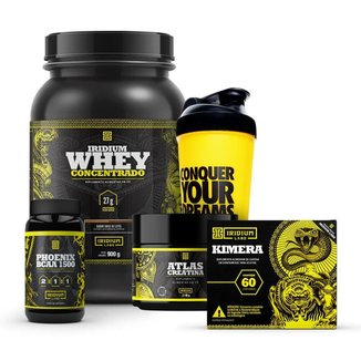 Whey Protein Concentrado + Creatina 90g + Kimera thermo + Bcaa + Shaker Iridium Labs
