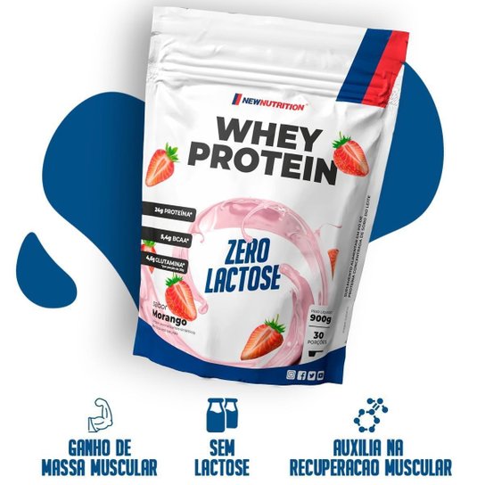 Whey Protein Concentrado Zero Lactose Morango 900g NEWNUTRITION