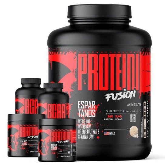 Whey Protein Fusion Isolate 1,8kg + 2x Creatina + 2x Bcaa - Espartanos