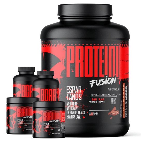 Whey Protein Fusion Isolate 1,8kg + 2x Creatina + 2x Bcaa - Espartanos